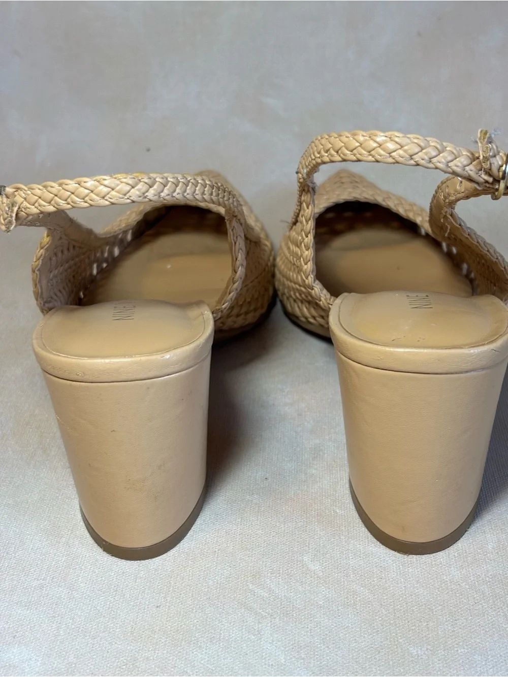 Nine West Women's Tan Nude Bamboo Woven Slingback Pumps, size 9.5
